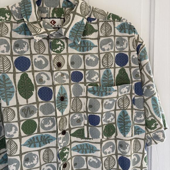Vintage Chiamare Shirt Mens L Loop Collar SS Green Geometric Abstract Print - Picture 5 of 10